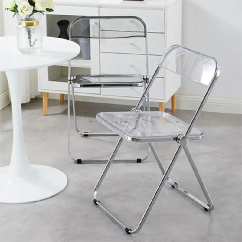 Silla plegable nórdica con respaldo creativo, taburete de plástico transparente para el hogar, silla de comedor, mesa y muebles, taburete de cristal