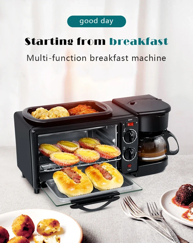 Multifunction Coffee Maker Frying Pan Mini Oven 3 In 1 Electric Breakfast Machine