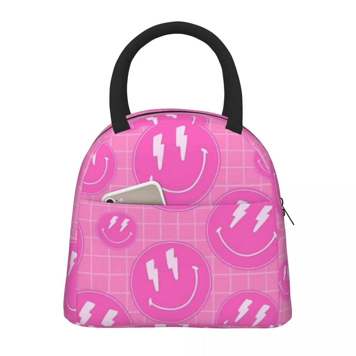 

Smile Face Lunch Bag for School Waterproof Picnic Thermal Cooler Insulated Lunch Box Women Kids Tote Bags