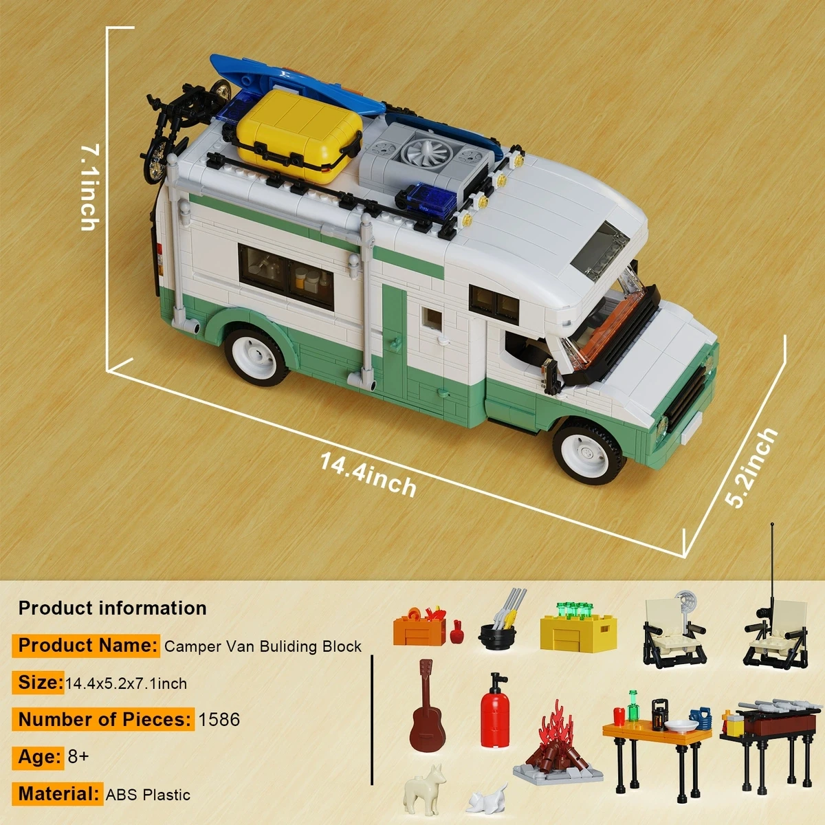 1586Pcs LED Light Camper Van Building Blocks Camping RV Car Model Bricks Outdoor Scene Diorama Toy for Adults