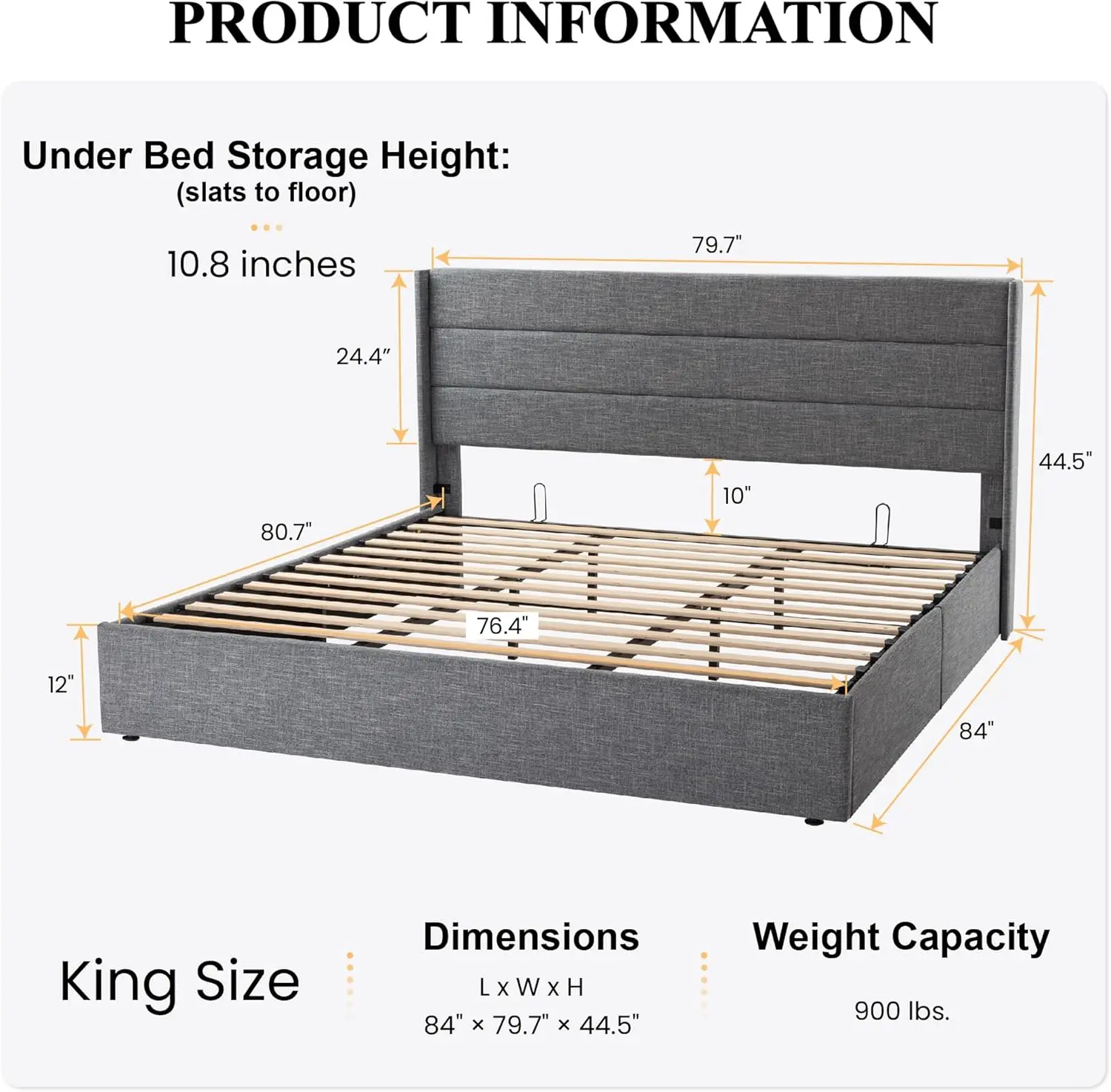 SHA CERLIN King Size Lift Up Storage Bed Modern Wingback Headboard Upholstered Platform Frame Hydraulic Grey Blue