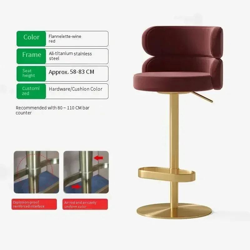 Moderne fluwelen barkruk met metalen onderstel, verstelbare draaibare keukenkruk, gestoffeerde barkruk voor thuisbar/café