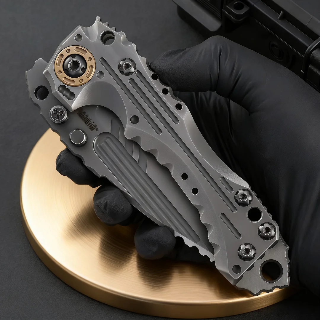 سكين ميلر بروس-T1 قابل للطي عالي التحمل TC4 سكين بمقبض من سبائك التيتانيوم، منحوت يدويًا بالكامل، سكين مجموعة فنية راقية