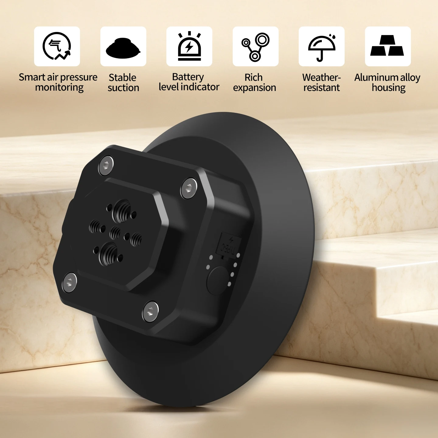 5‑Inch Electric Vacuum Suction Cup Mount 1200mAh USB‑C For GoPro Hero Insta360 X6 X5 For DJI OSMO360 Action Camera Car Shooting