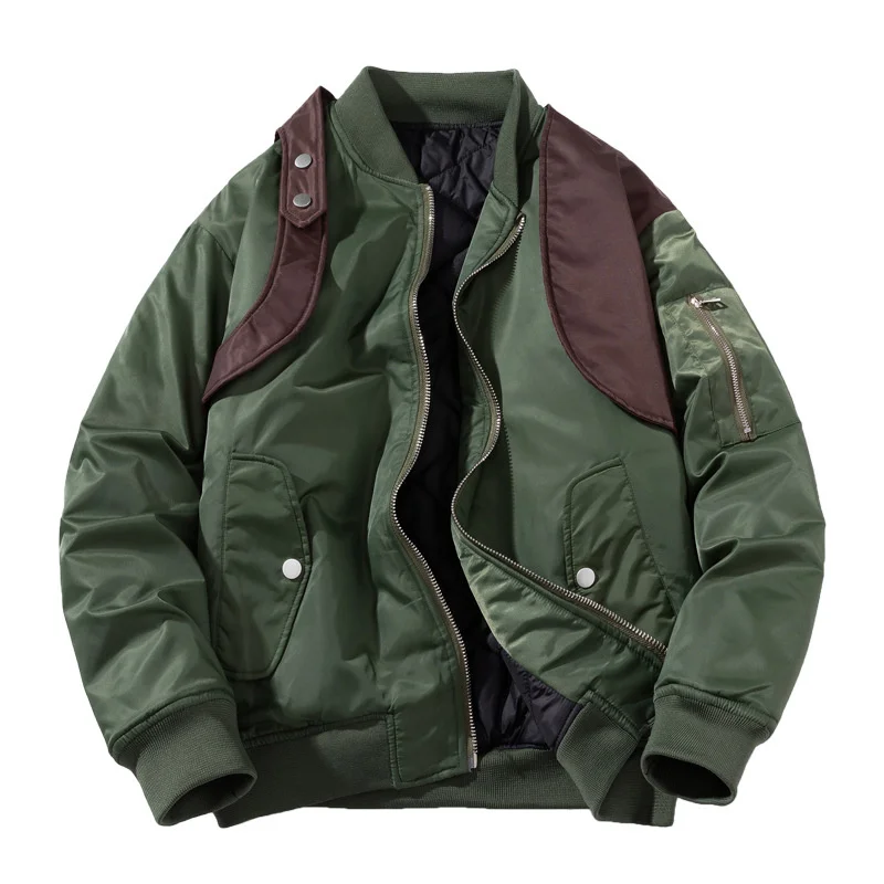 Men's Bomber Jacket Fake Two Loose Thickened Baseball Uniform Outerwear Winter Zipper Pilot