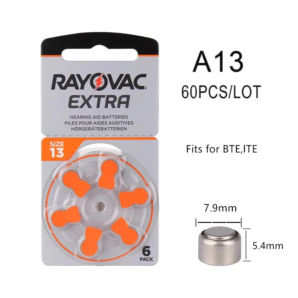 Hearing Aids Batteries 60PCS Hearing Aid Battery RAYOVAC EXTRA A13 13A 13 P13 PR48 Zinc Air Battery For BTE OE Hearing Aids