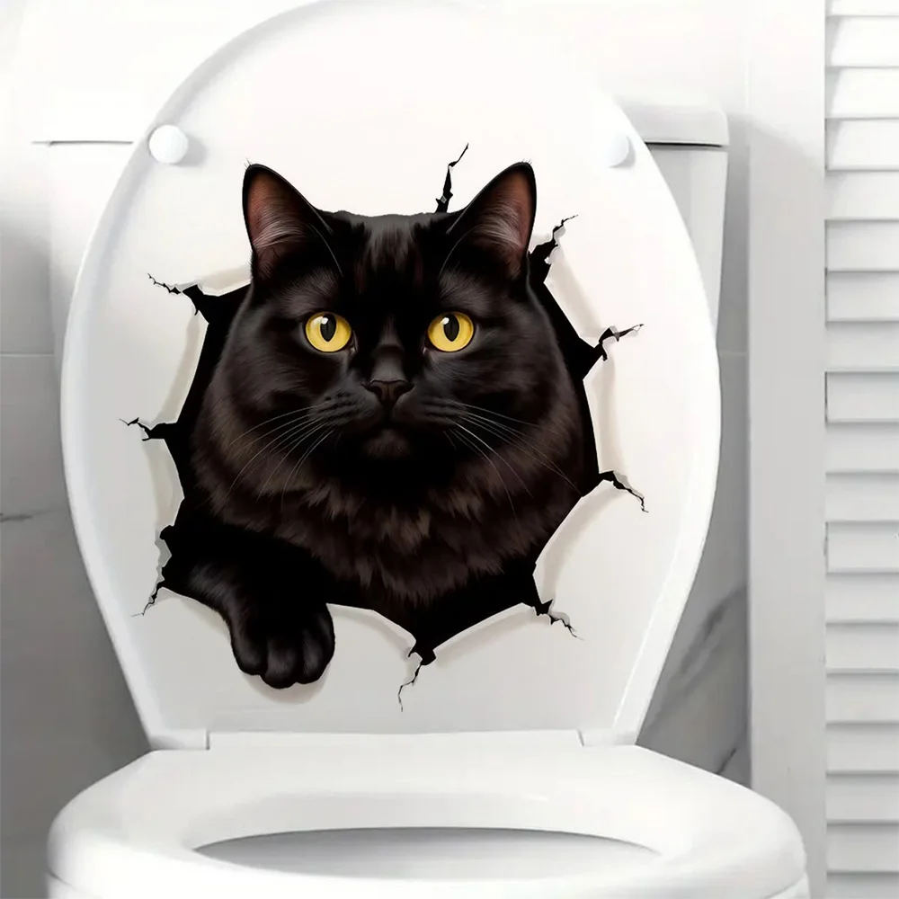 

Black Cat with Yellow Eyes Emerging Through Ragged Hole Wall Stickers for Bedroom Entryway Living Room Porch Decoration Reading