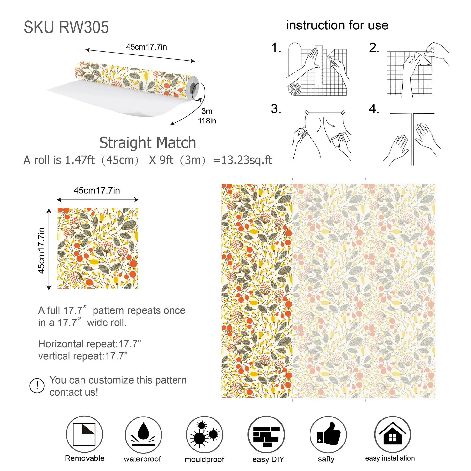 Yellow Floral Peel and Stick Wallpaper Waterproof Flower Autoadesivo Contato Papel Vinyl Film para Quarto Sala Decoração