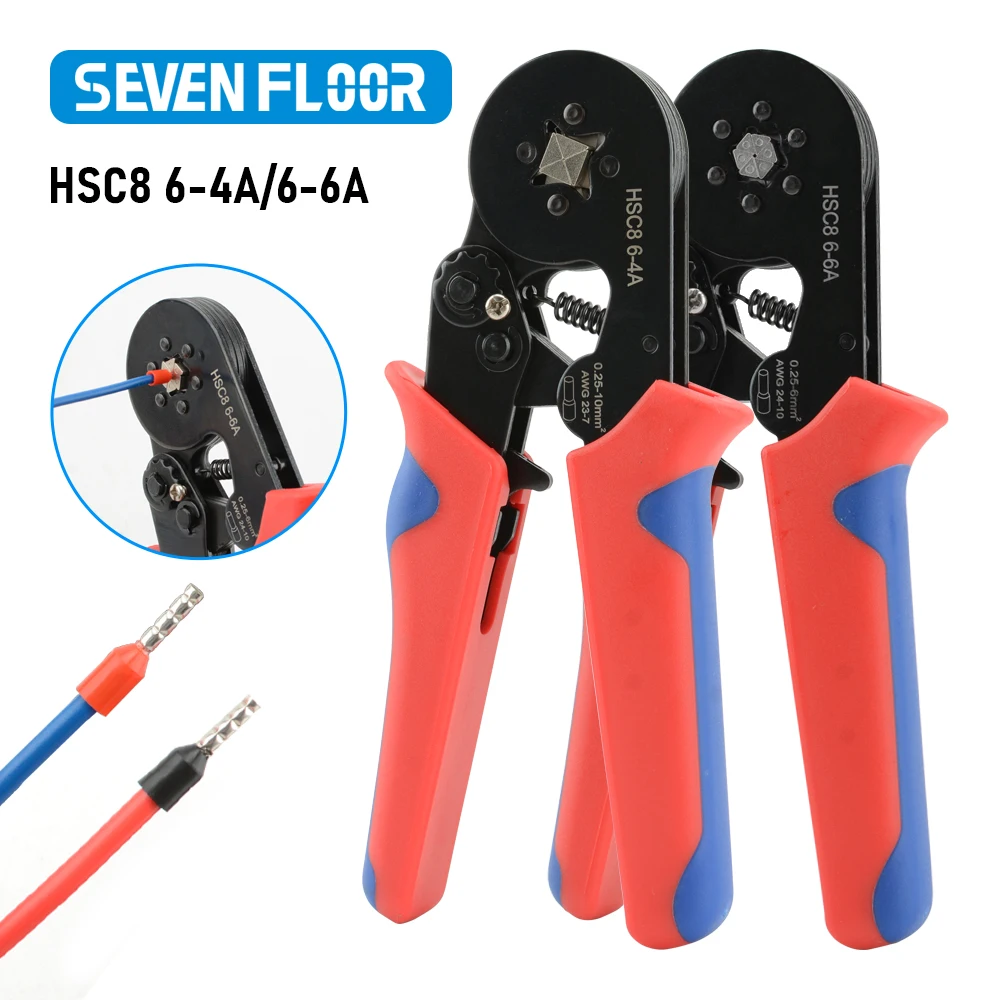Alicate de friso hsc8 6-4a 6-6a terminal tubular crimper fio virola crimper ferramentas kit elétrico com caixa alicate virola