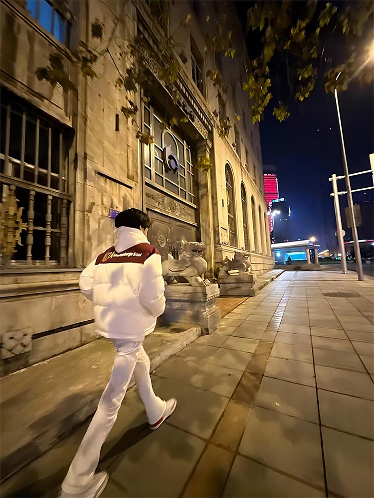 

White Fce Lined Slim Fit Jeans Men's Autumn Winter Straight Leg High Street Sle Comfortable Cotton Denim Youth Trend