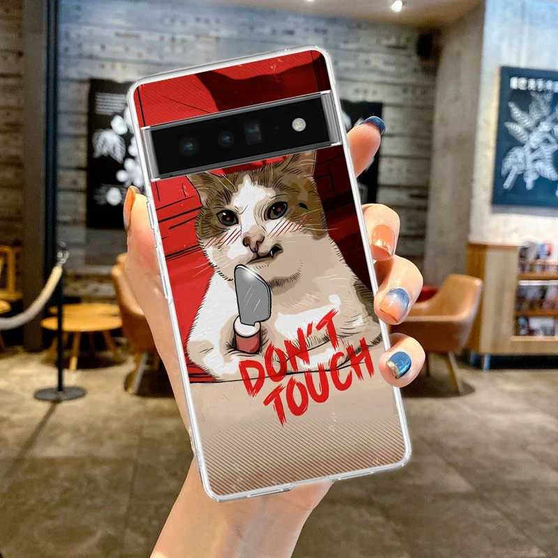 Doodle غاضب القط قضية الهاتف غطاء لجوجل بكسل 9 8 7 6 5 4 4XL لينة بولي TPU 7A 6A 5A 4A 3A Pro XL 5G شفافة قذيفة كاباس حقيبة