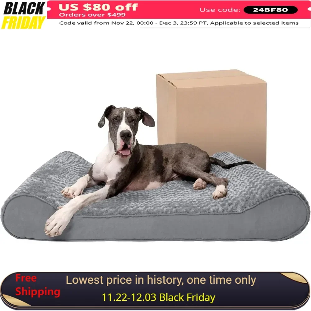 Dog Bed, Removable Washable Cover, Ultra Plush Faux Fur & Suede Luxe Lounger Contour Mattress, Orthopedic Extra Large Dog Bed