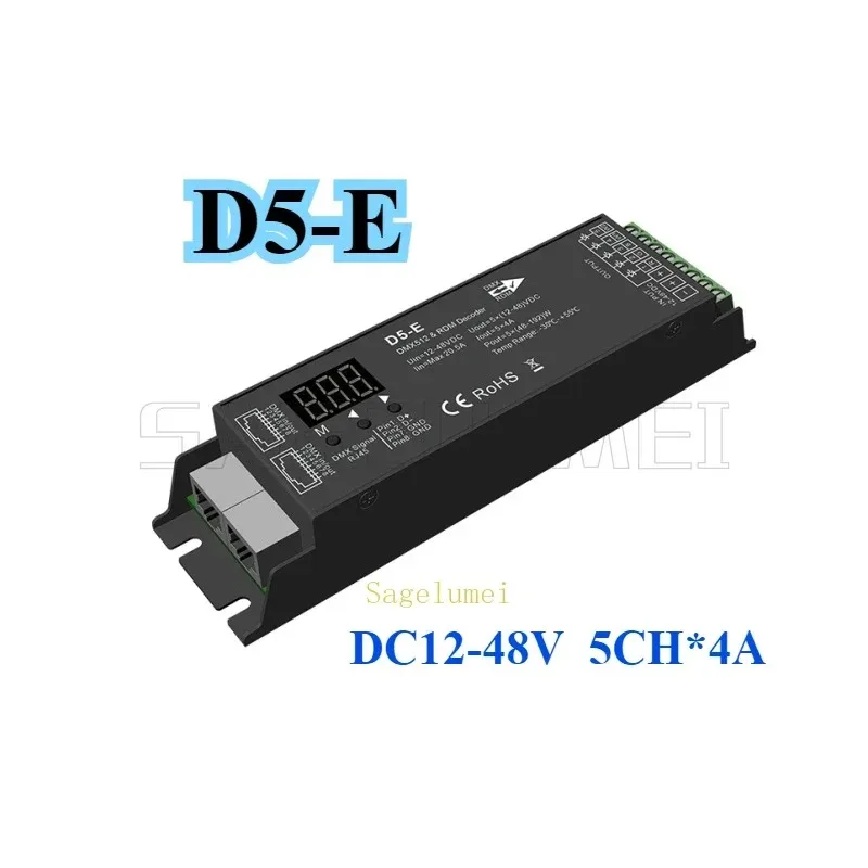 4CH*8A D4-P/ 5CH*4A D5-P 12-48VDC CV DMX512&RDM Decoder 4/5 Channel Constant Voltage Controller Digital Display For RGB RGB +CCT
