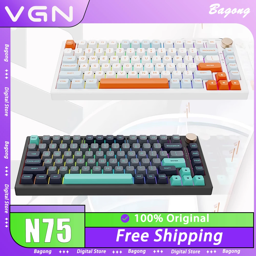 

VGN N75 Mechanical Keyboard Multifunctional Knob Three Mode RGB Wireless Gaming Keyboard Hot Swap 75 Layout Pc Gamer Accessories