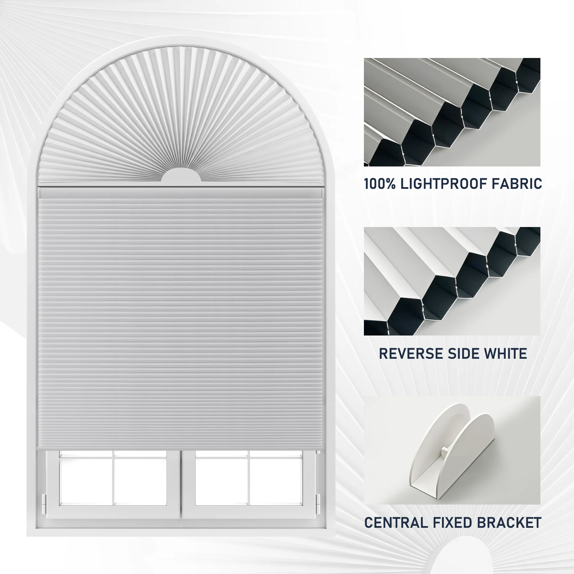 Luxury Custom Fan Shape Arc Cellular Shades Honeycomb Blinds Curved Pleated Shade Hand Operated for Window