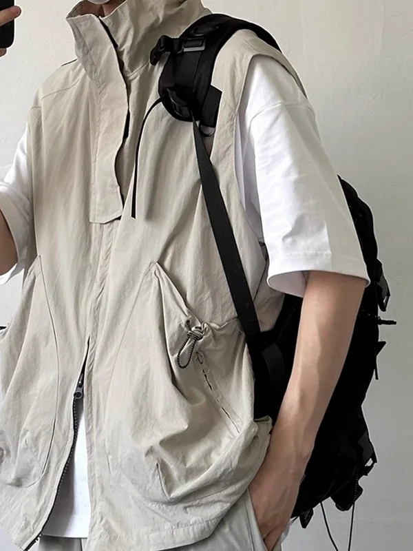

Retro Japanese Sle Loose ex Summer Svel Vest with Big kets Youth Faion Casual Outerwear for Men And Women