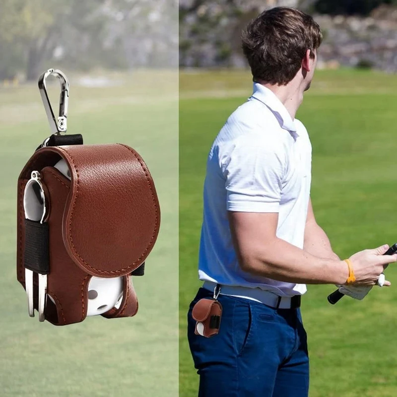 2 Pcs Golf Tee Bag Ball Pouch Mini Leather Golf Ball Storage Bag Holder Hold Waist Bag Golf Storage Accessories