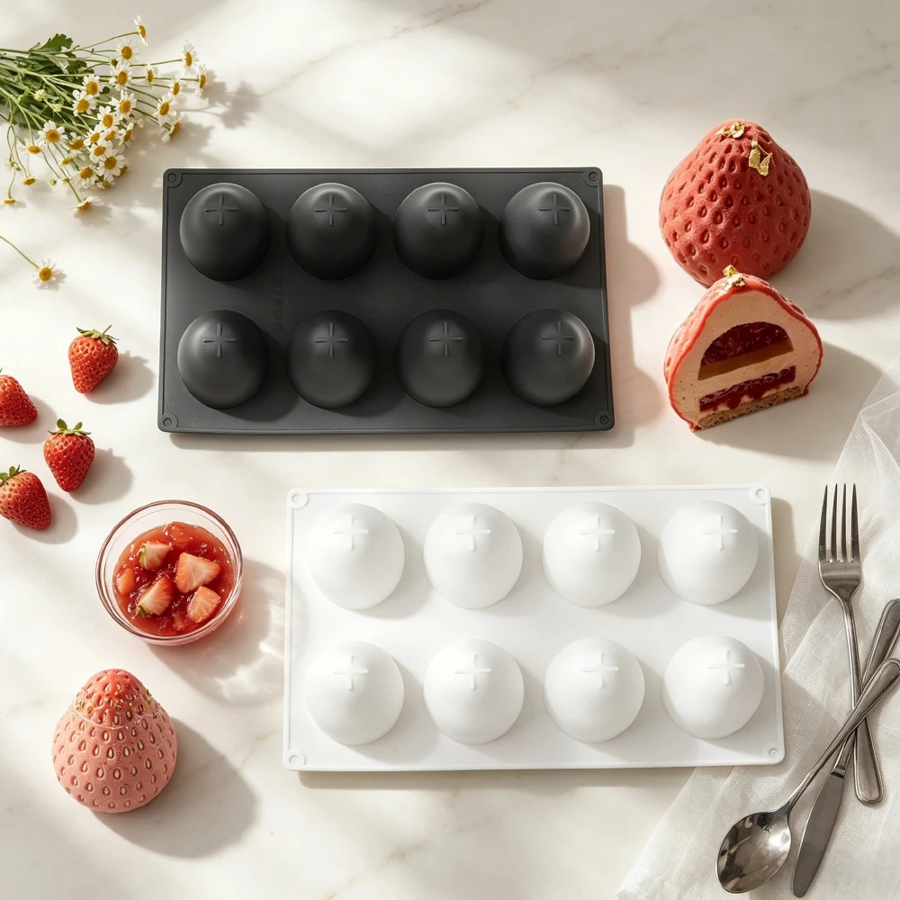 8-Count Silicone Mold for Strawberry Mousse Cake Chocolate Dessert Pudding French Pastries Baking Fruit Candle Making
