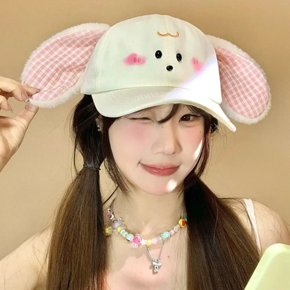

Trendy Cute Baseball Cap Plush Rabbit Ear Plaid Peaked Cap Y2k Versatile Sunscreen Hat Outdoor