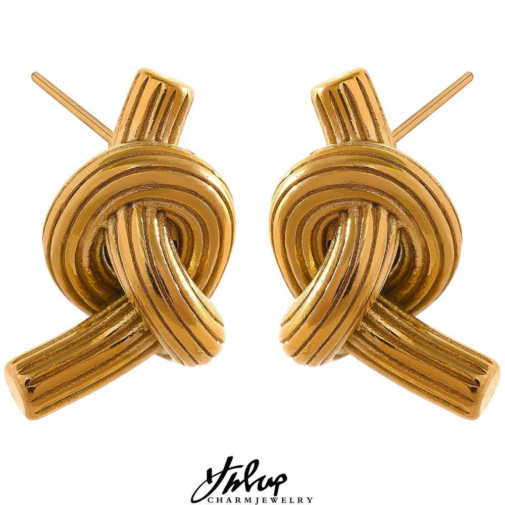 Yhpup Creative Stainless Steel Knotted Unusual Fashion Stud Earrings Personality Statement 18K PVD Plated Waterproof Jewelry New