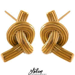 Yhpup Creative Stainless Steel Knotted Unusual Fashion Stud Earrings Personality Statement 18K PVD Plated Waterproof Jewelry New
