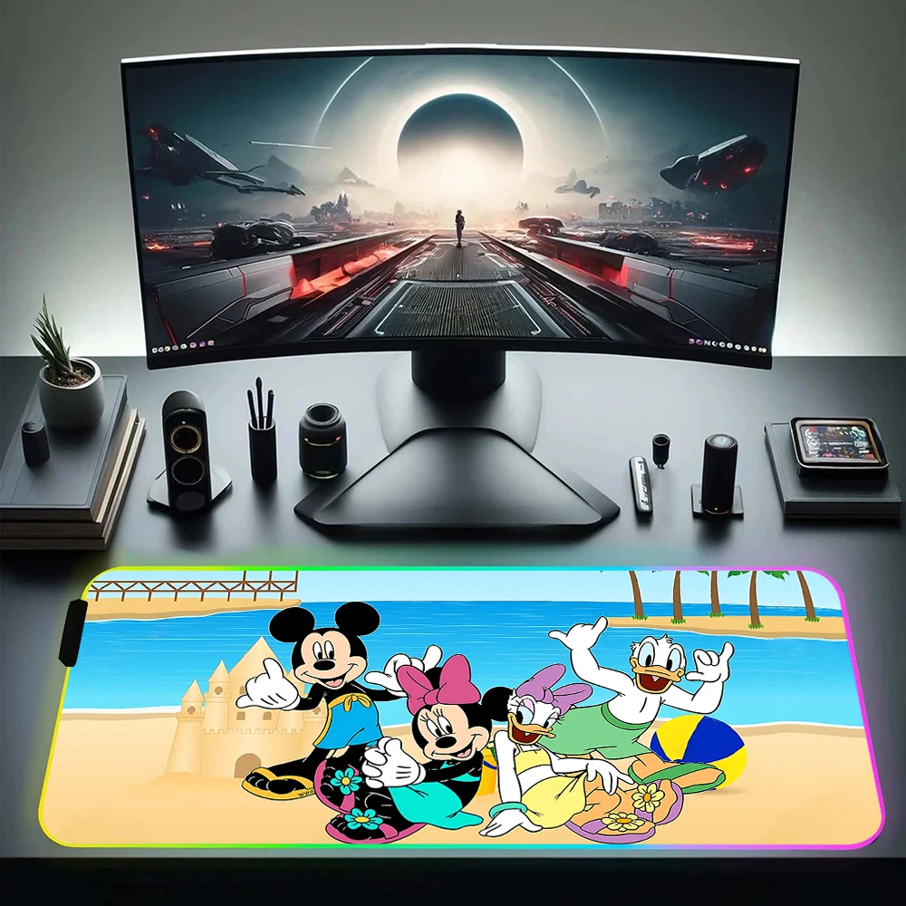Mouse Pad dos desenhos animados com LED Glowing Mouse Mats, Mickey Mouse Pad, Minnie Mouse Pad, RGB PC Gamer, Rubber Gaming Computer Mausepad
