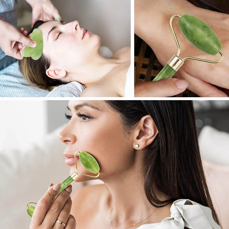 1pc Facial Massage Roller Plate Double/Single Heads Jade Stone Massager Eye Face Neck Thin Lift Relax Slimming Tools