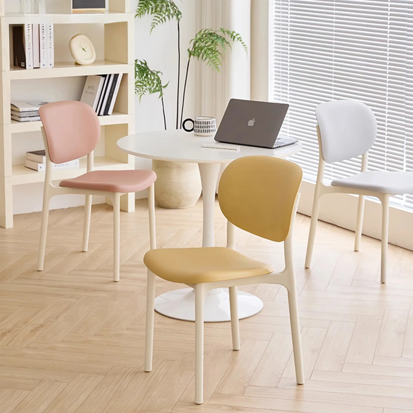 Nordic dining chair small apartment household cream wind plastic chair thickened backrest stool outdoor stackable simple modern