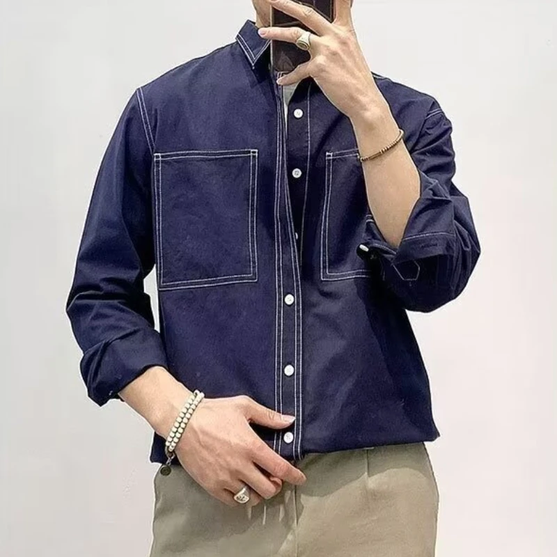 2025 Autumn Men's Long Sleeved Shirt Jacket Retro Washed Casual Workwear Shirts Loose Casual Handsome Men's Clothing