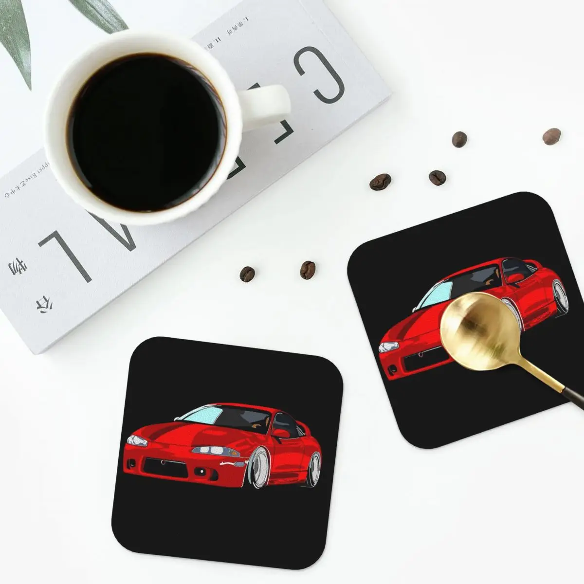 Eclipse 2G DSM Red Coasters PVC Leather Placemats Waterproof Insulation Coffee Mats for Decor Home Kitchen Dining Pads Set of 4