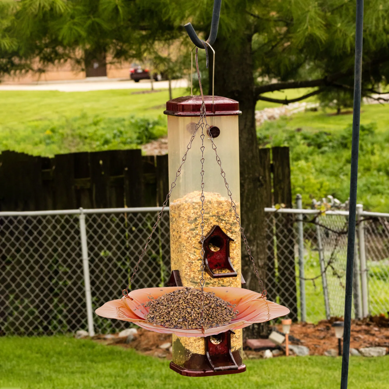 

Iron Hanging Bird Feeder Swing Style Outdoor Platform Easy to Use and Clean for Garden Patio Hanging Bird Feeder