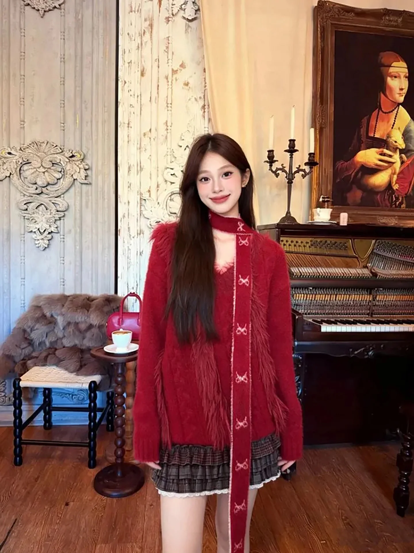 

Красный свободный вязаный свитер, женский новогодний весенний новый теплый мягкий свитер для поездок на работу, антихолодная основа irt Cisas Sle для похудения