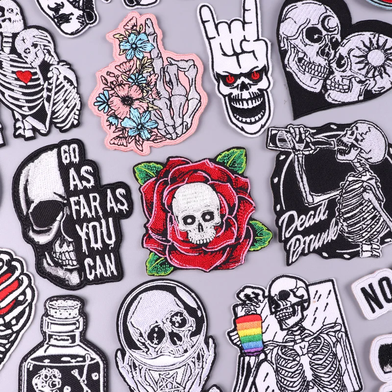 Horror Skull Patch Punk Style Embroidery Patch DIY Iron On Patches For Clothing thermoadhesive Patches On Clothes Sew Stickers