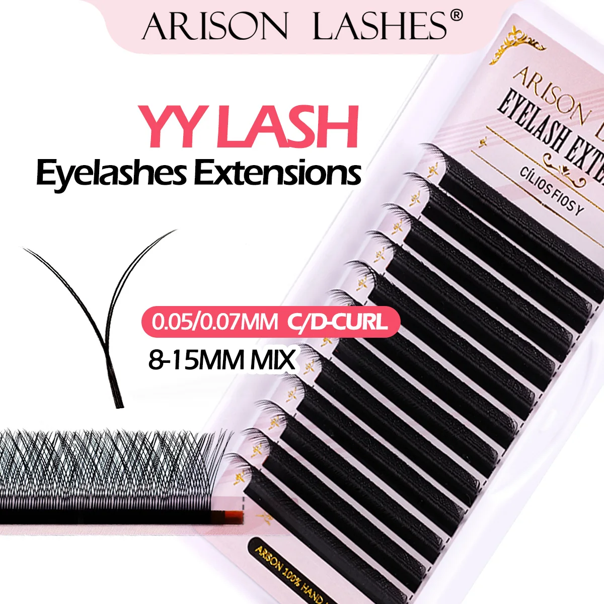 ARISON-extensión de pestañas YY negras, doble punta, Cilios Y, volumen prefabricado, forma YY, extensión de injerto de pestañas, punta dividida
