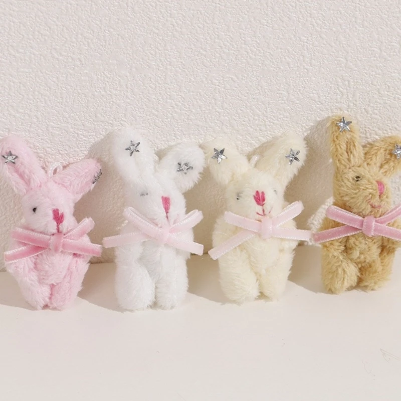 DIY Toy with Bowknot and Star Rabbit Stuffed DIY Accessories Soft Rabbit Keychain Pendant for Crafts X3UD