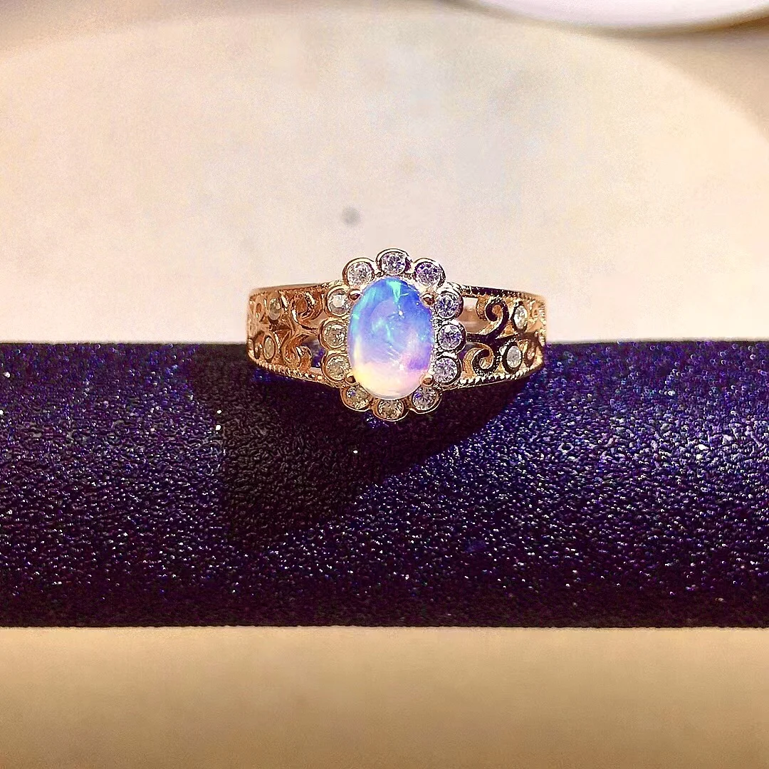 

Luxury 925 Silver Opal Ring Form Party 5mm*7mm 100% Real White Opal Silver Ring Solid Sterling Silver Opal Jewelry