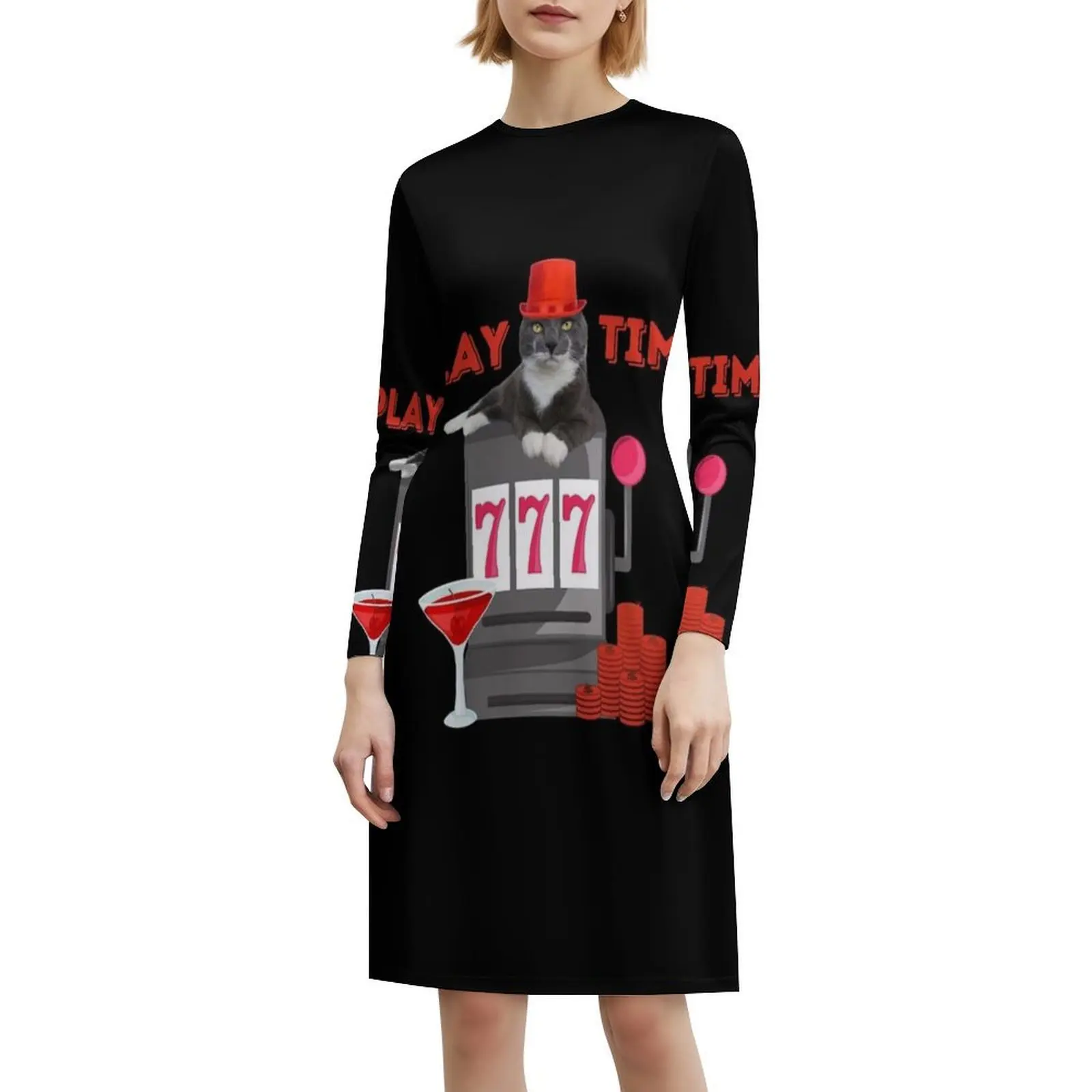 مضحك القمار القط اللعب الوقت مثير عطلة اللباس للنساء الشاطئ حزب عيد ميلاد فستان قصير مضحك فتحة آلة كازينو القمار #6