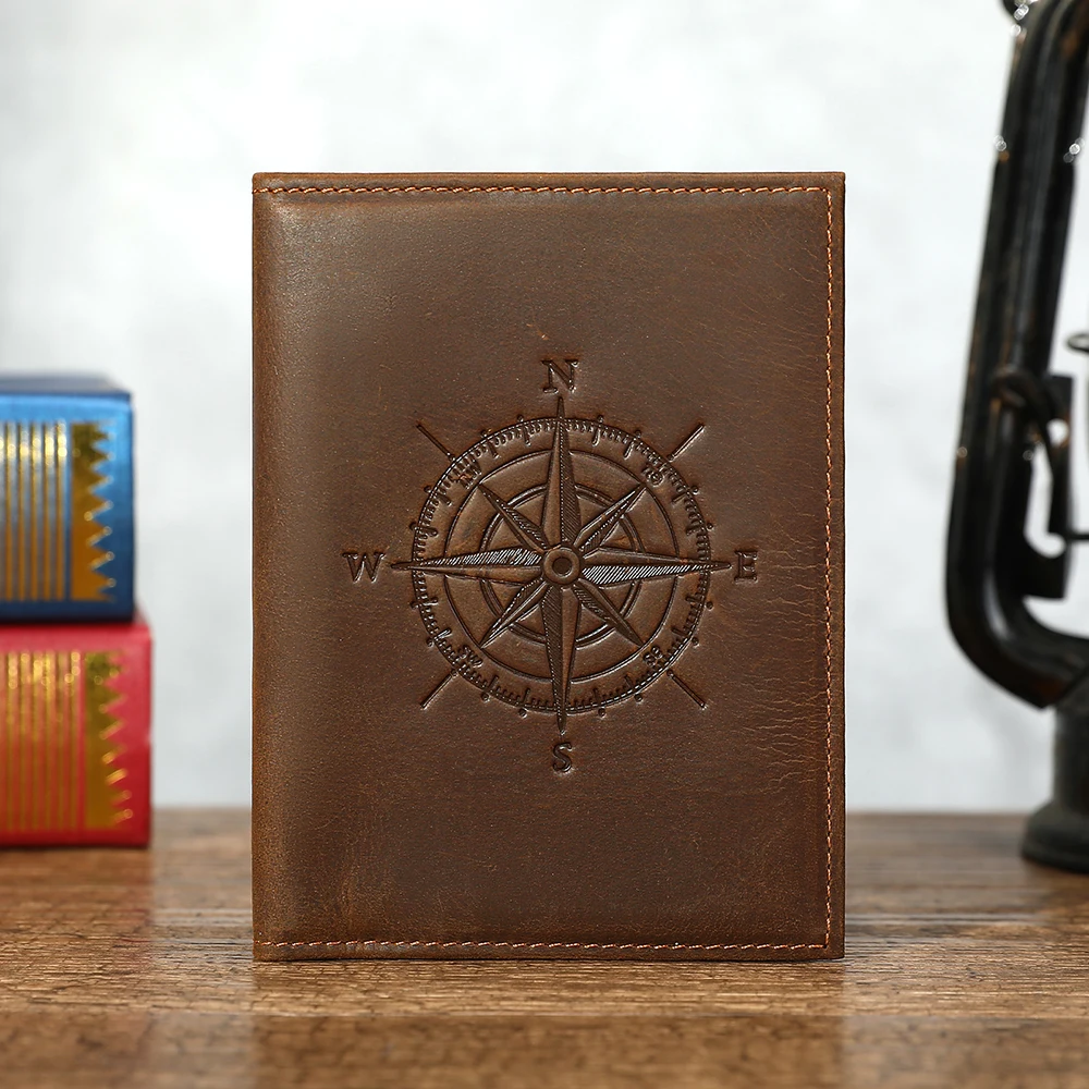 Bifold Leather Wallet - Dompet Kulit Asli Berpola Kompas Retro