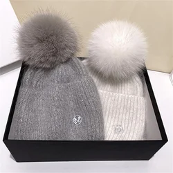 Xthree Winter Hat for Women Rabbit fur Knitted Hat Luxury Beanies Skullies Real Fur Pom Hat for Girl Gorro Female Cap