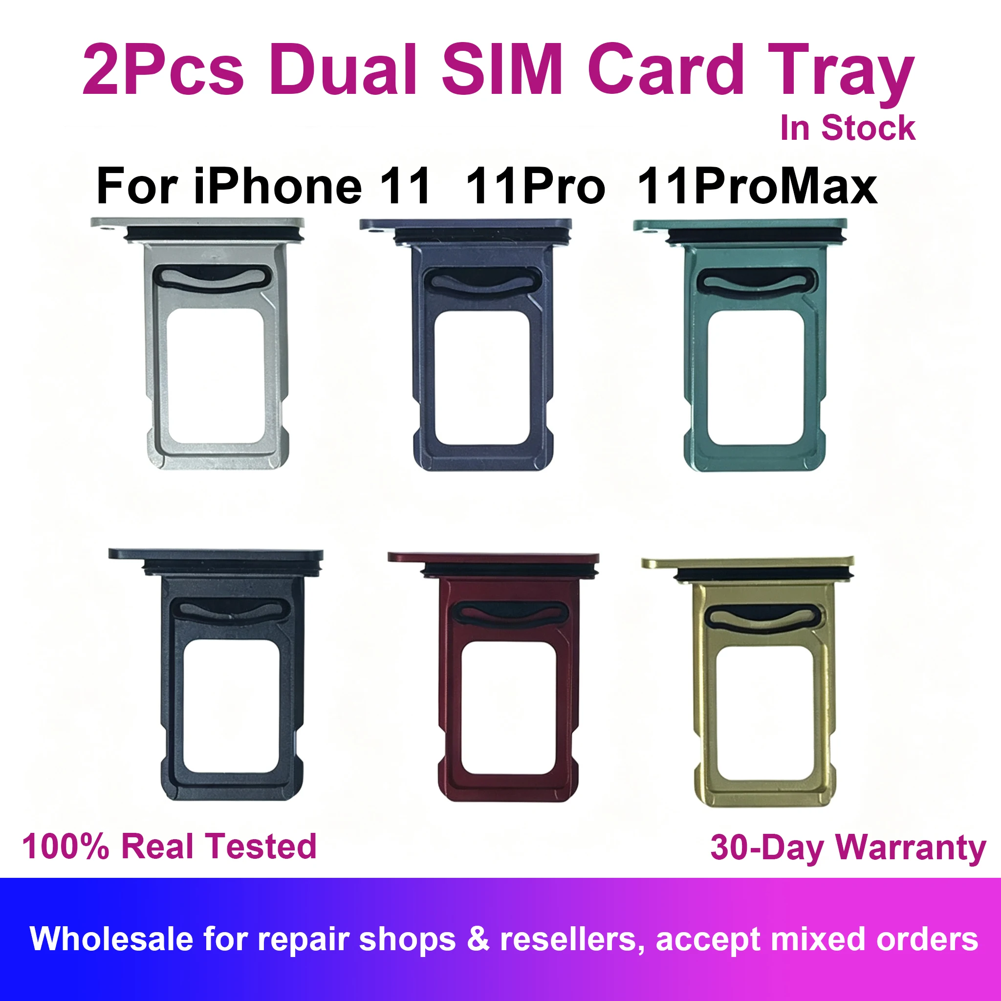2Pcs Dual SIM Card Tray Holder For iPhone 11 11Pro 11ProMax With Waterproof Spring Replacement Repair Parts