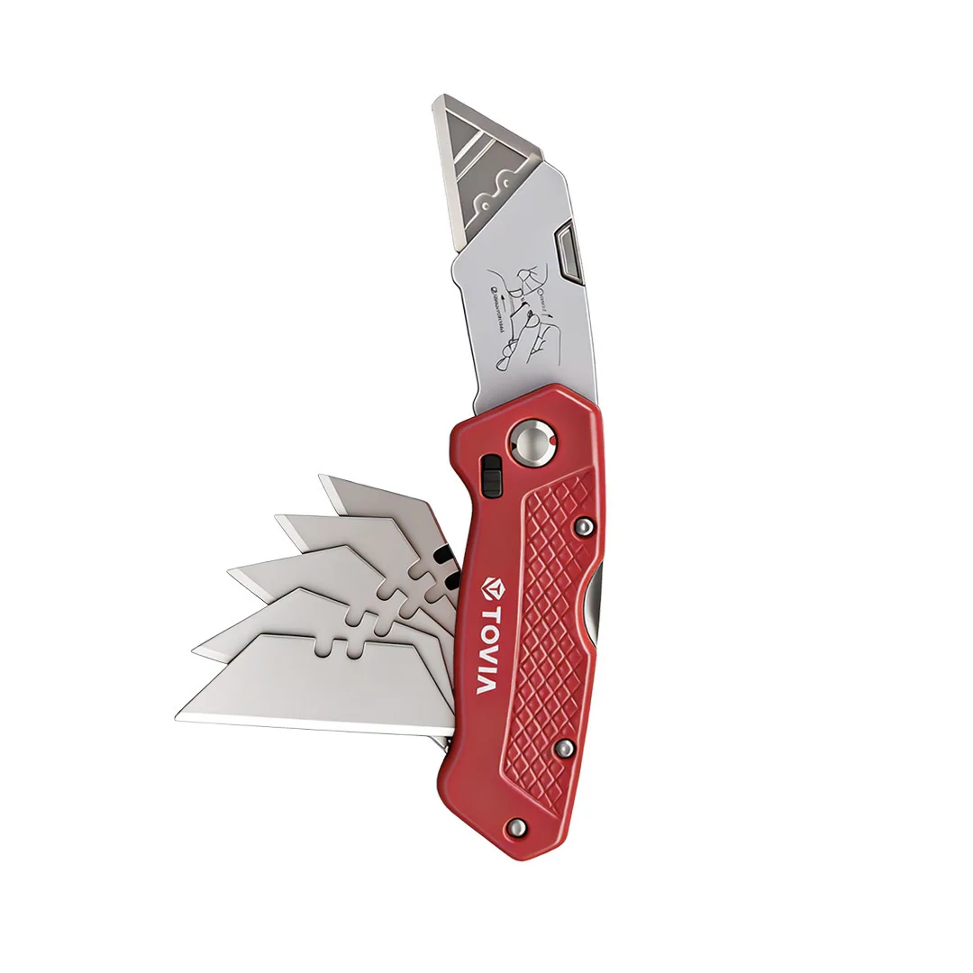 T TOVIA HKA41 Cuchillo utilitario plegable con almacenamiento de cuchillas - Cortador de caja de cambio rápido, cerradura trasera, mango antideslizante de aluminio