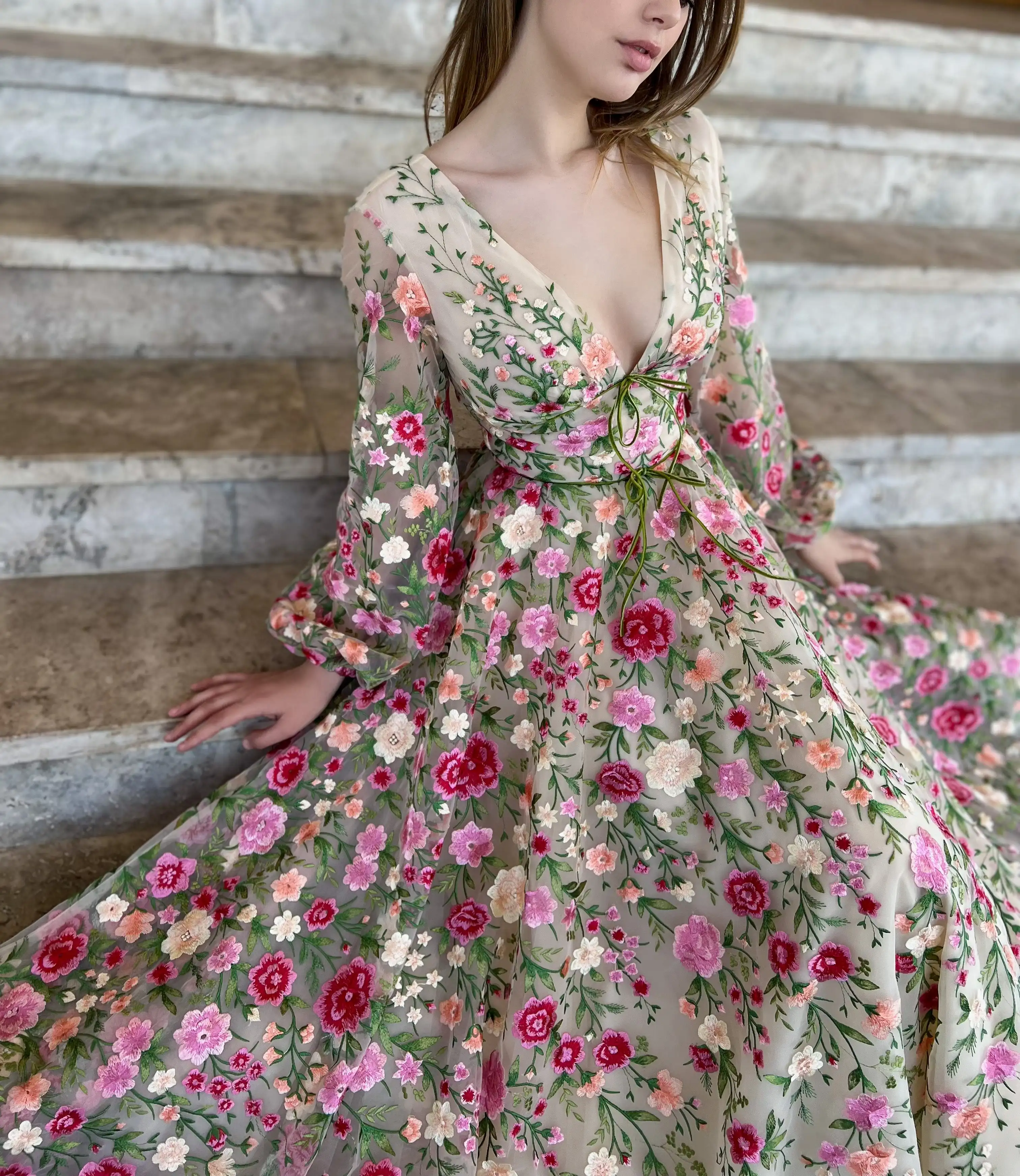 Amanda Princes Wildflower Reverie Gown Sweet 3D Flower Prom Dress 2023 Fairy A-line Puffy Sleeve Party Dress فساتين مناسبة رسمية