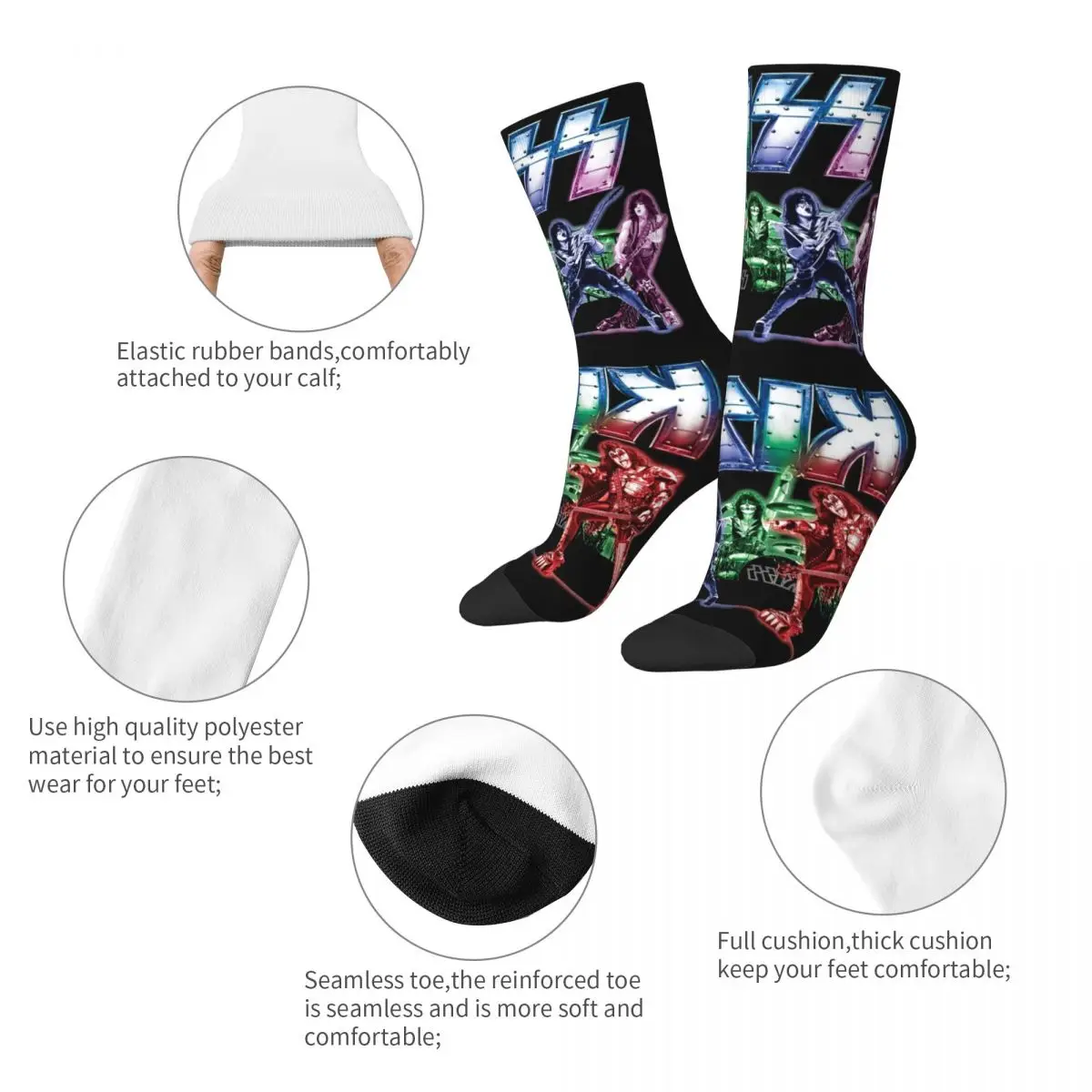 Kiss Rock Band Design Crew Socks Accessories for Women Sweat Absorbing Printing Socks