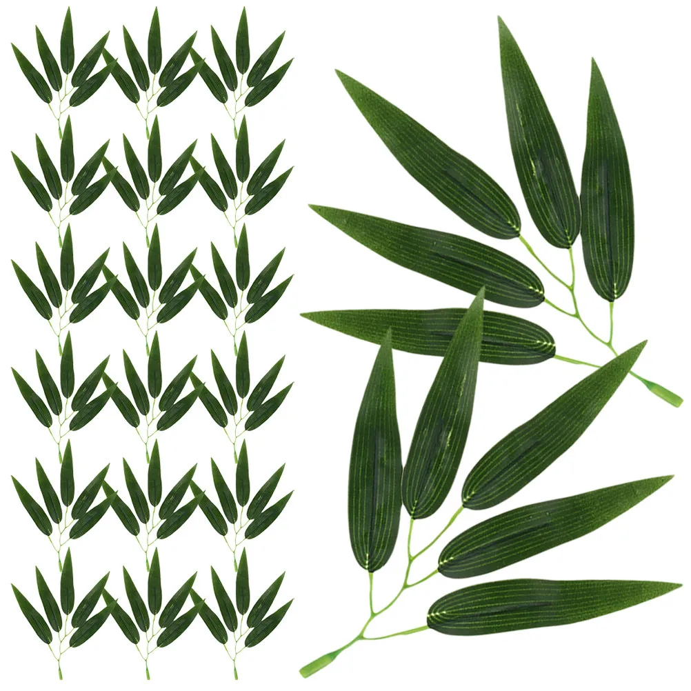 

30pcs Artificial Bamboo Leaves Fake Bamboo Leaf Stems Fake Plastic Bamboo Leaves Decorations for Home Restaurant