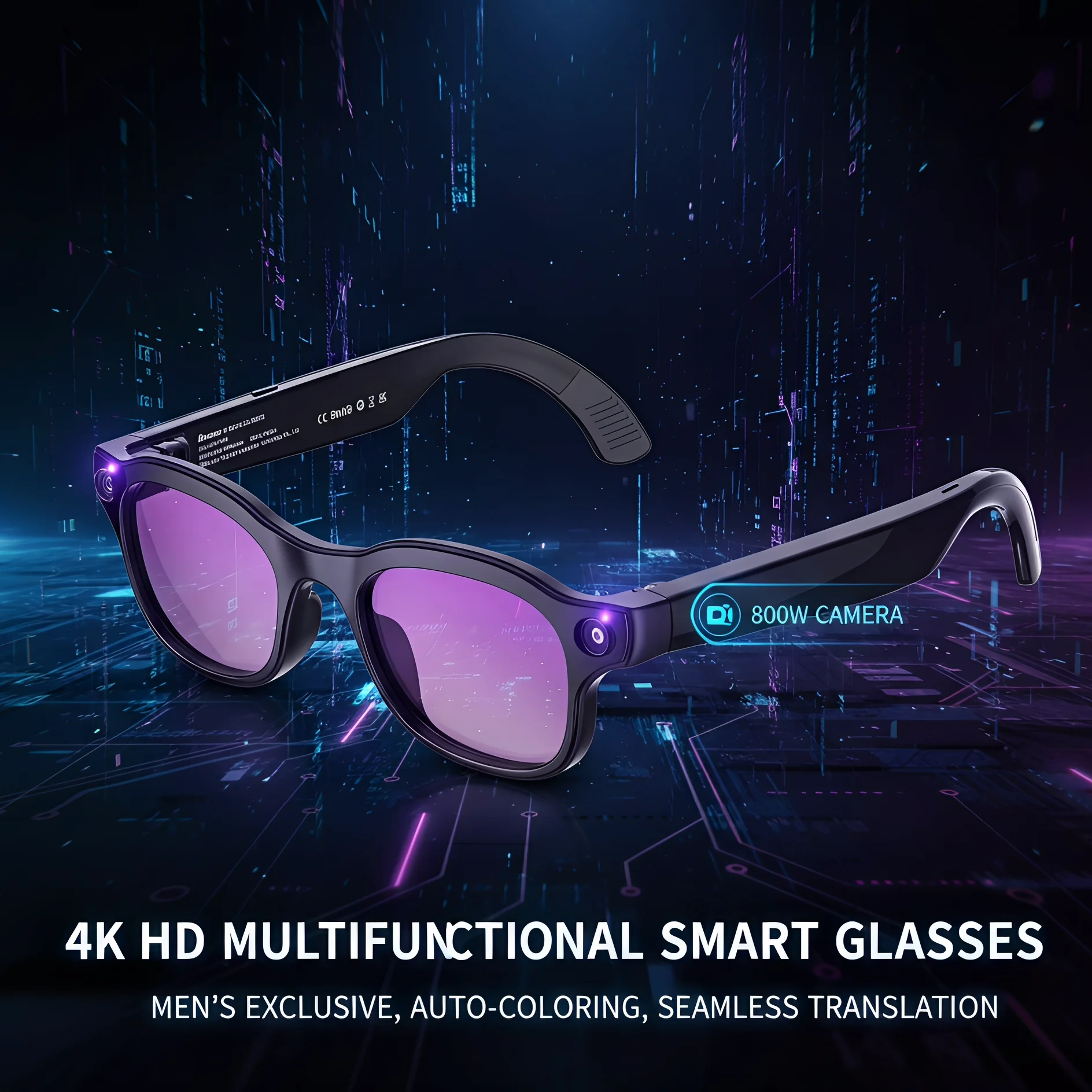2026 NEW 4K 8MP Smart Glasses With Camera Video Recording AI Photo Recognition Bluetooth Call Translation Voice Sunglasses Men