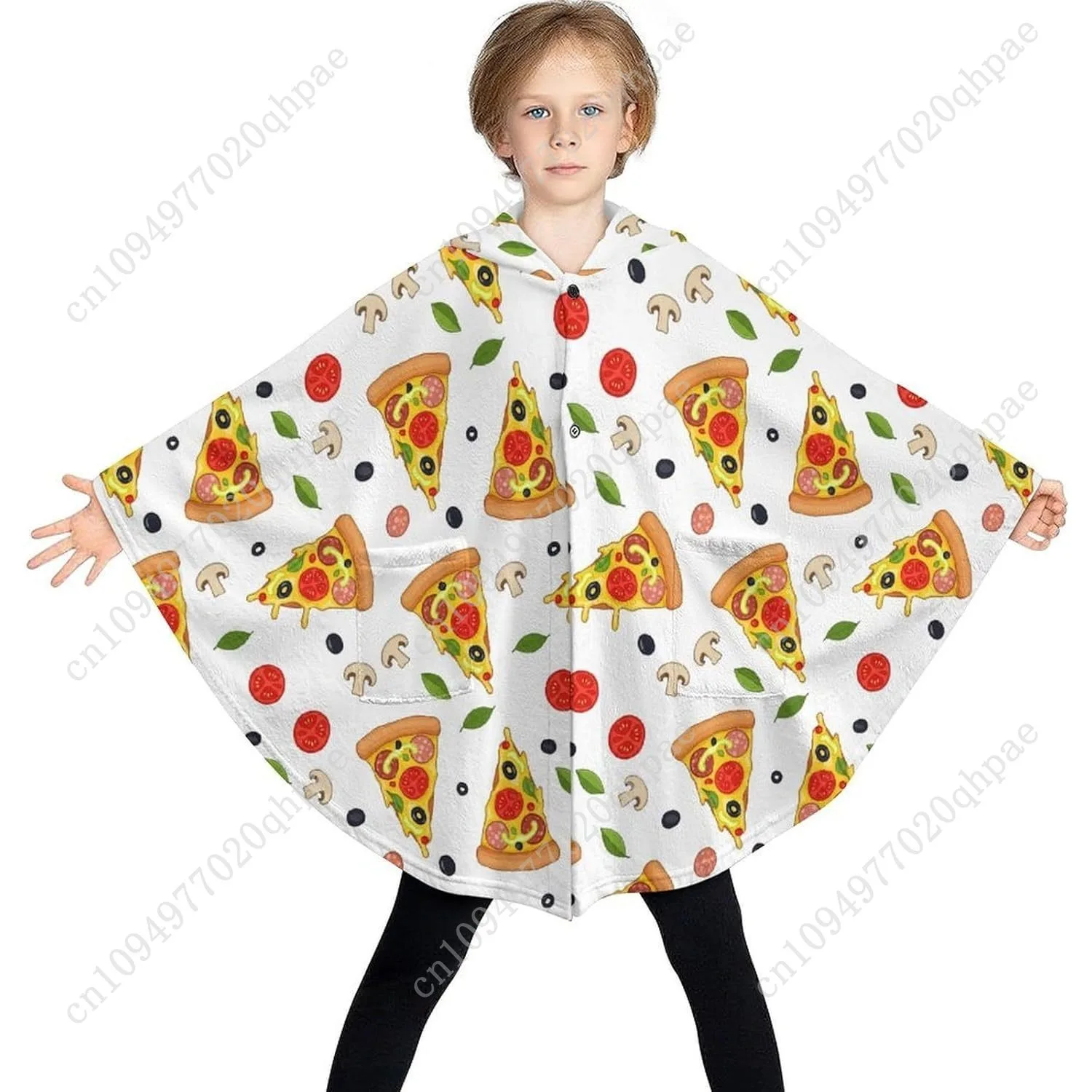 سترة بطانية مريحة من الفلانيل، سترة بغطاء للرأس كبيرة الحجم بشريحة البيتزا مع جيوب للأطفال والمراهقين #3