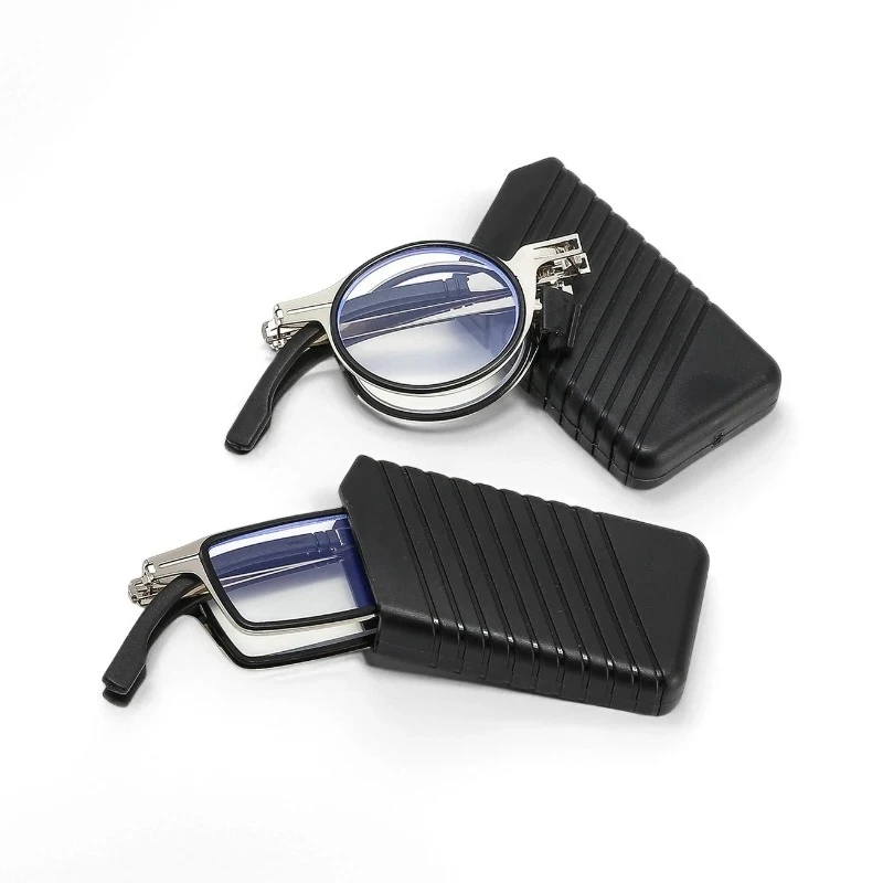 

Unisex Foldable Reading Glasses Full Metal Frame Anti Blue Light Blocking with Case for Men and Women Compact Eyeglasses Folding