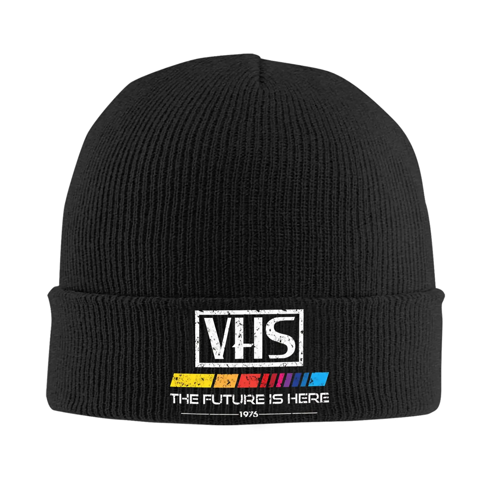 VHS Tape The Future Is Here 1976 Knitted Caps for Women Men Beanies Autumn Winter Casual Hats Acrylic Video Worn Out Warm Cap