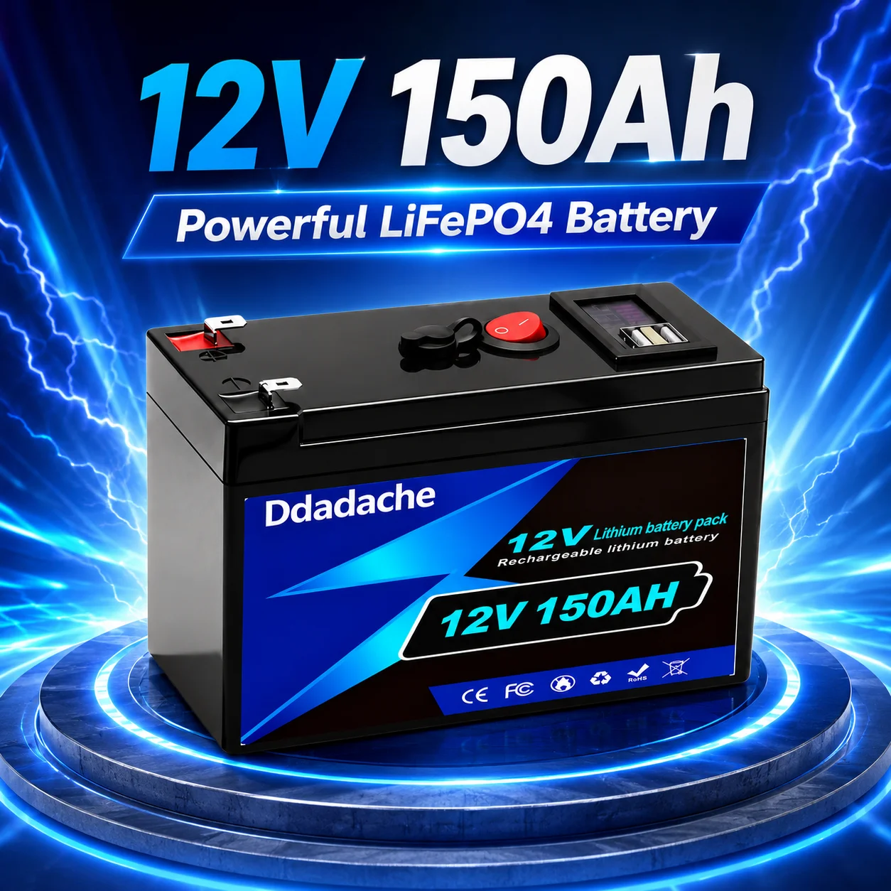 Upgraded 12V 150Ah LiFePO4 Battery 1920Wh Deep Cycle Lithium Battery with Built-in BMS for RV Solar Home Storage Marine Trolling Motor