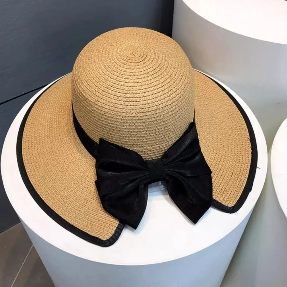 Large Bow Straw Weave Sun Hat Fisherman Hat Wide Brim Sunscreen Bucket Hat Breathable Sun Protection Bowknot Sun Cap Beach